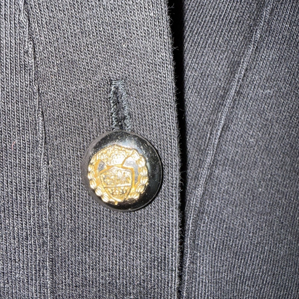 Talbots Vintage Black Knit Cardigan Jacket Gold Crest Buttons Pocket Large 90s - Picture 3 of 7